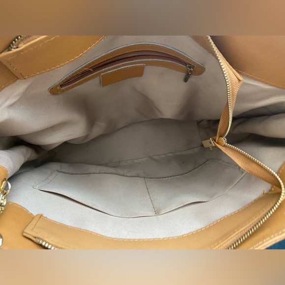 Dorse In Pelle Leather Camel Tote Bag Round Handles & Crossbody Strap Gold - Picture 9 of 17